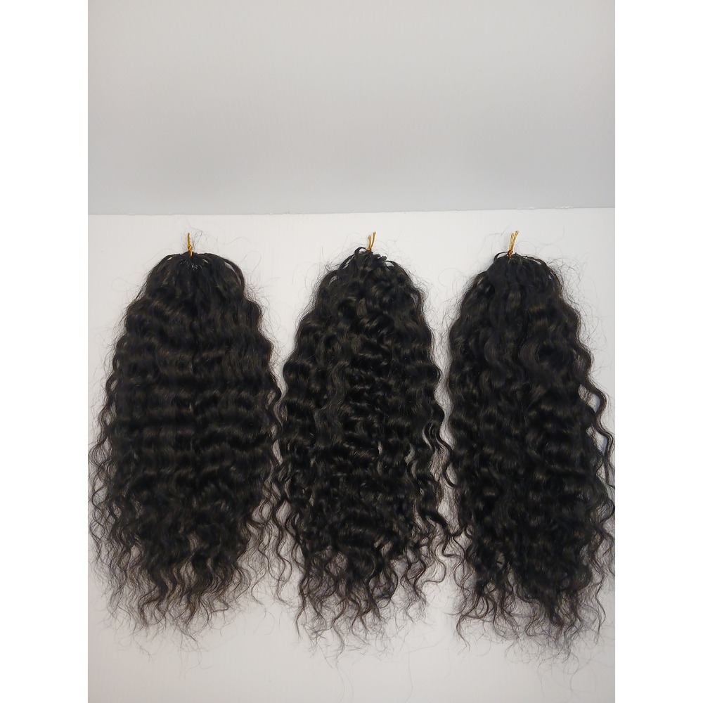 Janet Collection 18 Inch Deep Feather Crochet Human Hair Natural Black 15A Raw